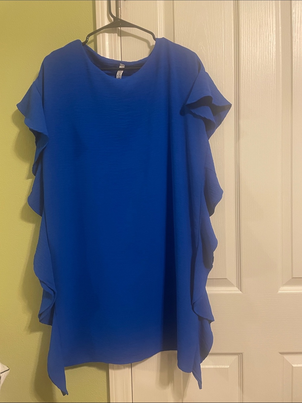 2 Hearts-Elegant Royal Blue Ruffle-Sleeve Women's Tunic Dress